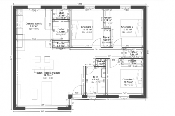Plan de maison facade 12m