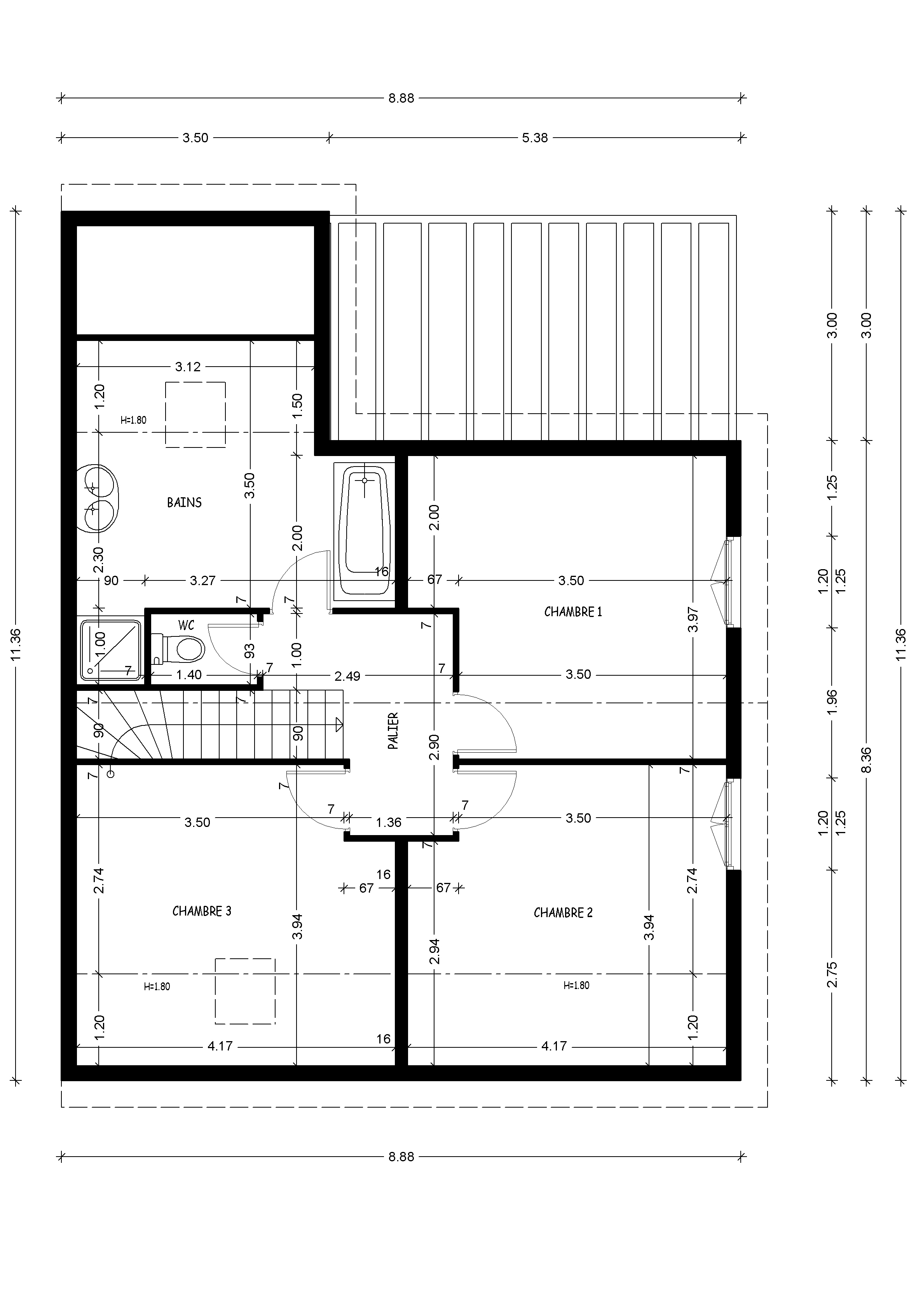 Plan de maison avec 8 m de facade