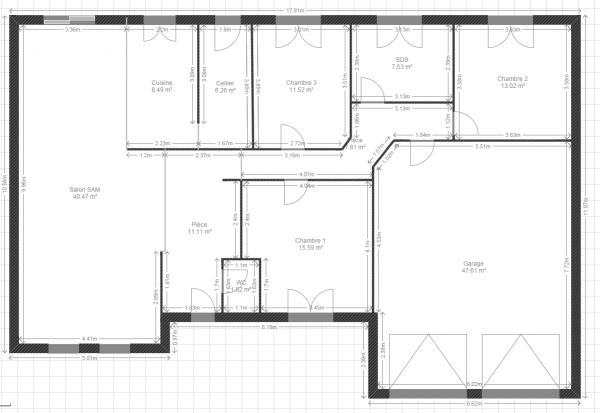 Plan de maison plain pied 4 chambres avec double garage