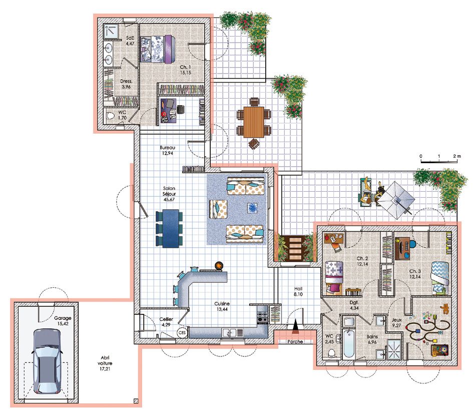 Plan maison grande piece de vie