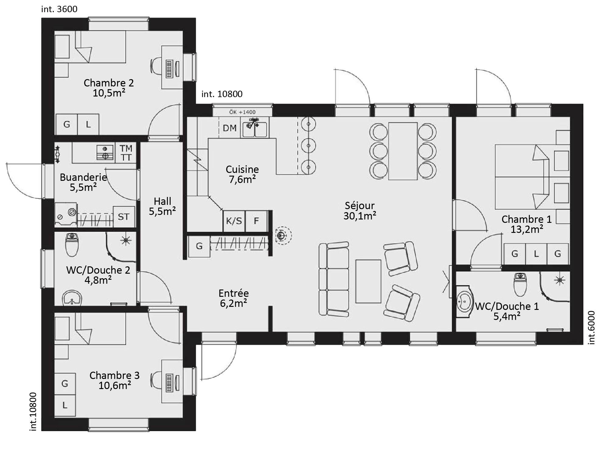 Plan de maison moderne plain pied