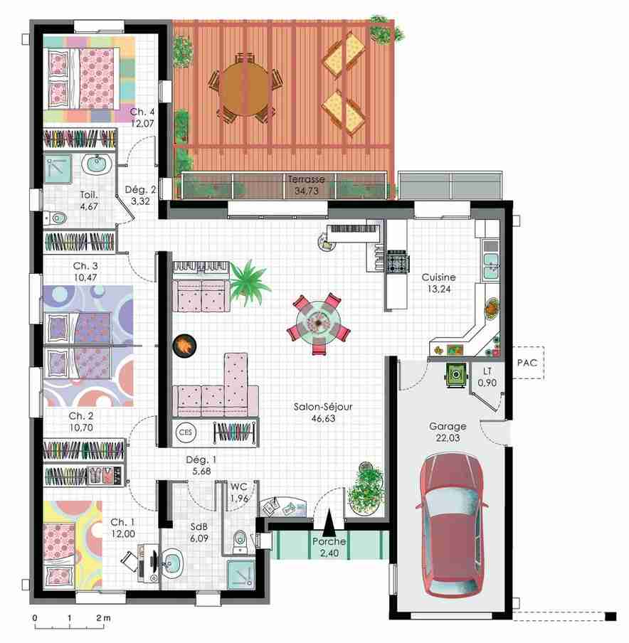 Plan de maison ecologique plain-pied