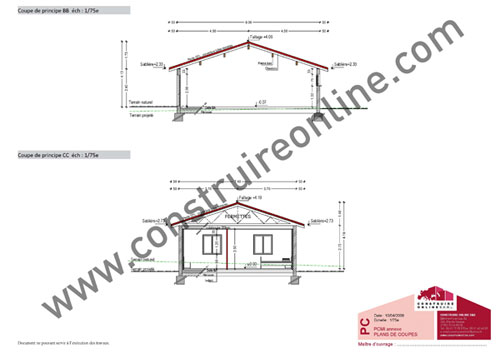 Coupe transversale d'un plan de maison