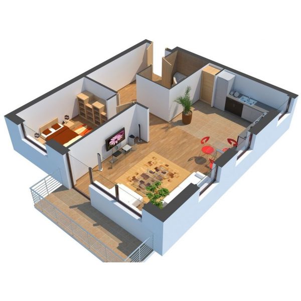 Plan de maison 3d en l