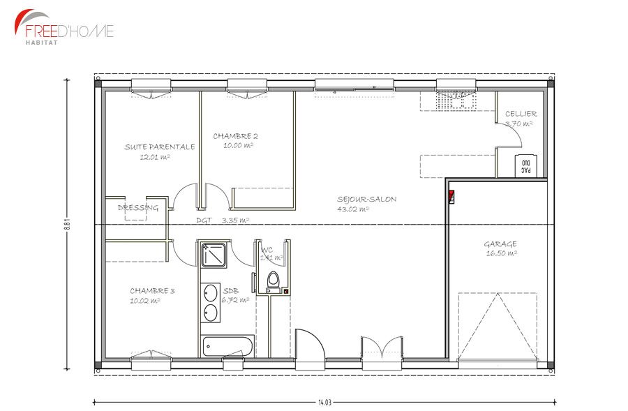 Plan de maison plain pied garage a gauche