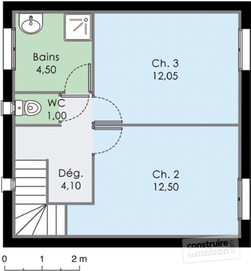 Plan maison 2 chambres etage