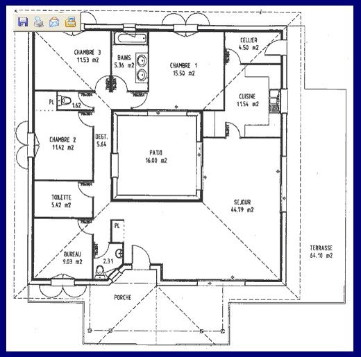 Plan de maison 4 chambres avec patio