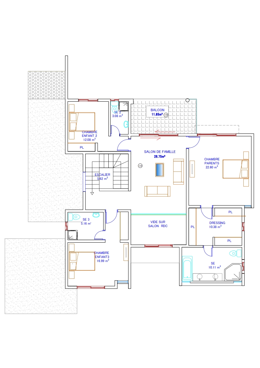 Plan de maison basse 7 pieces