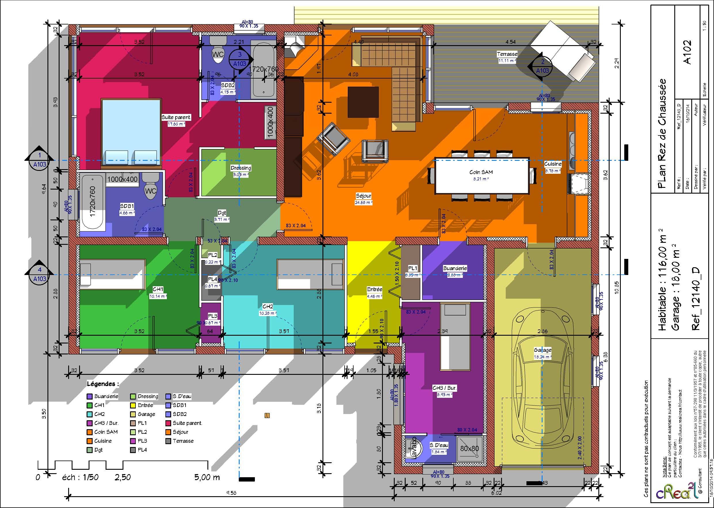 Plan de maison plain pied 1 chambres