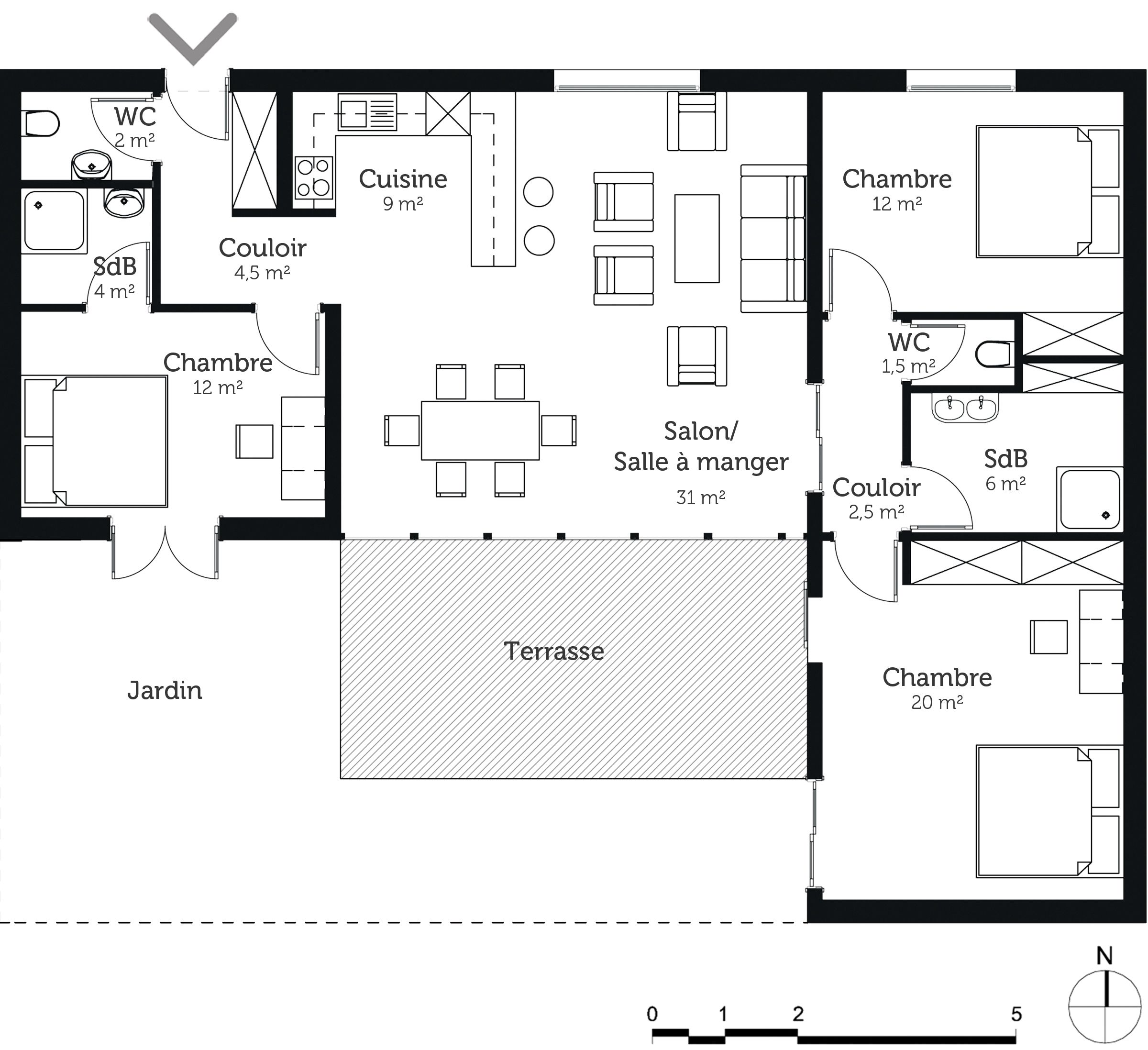 Plan de maison a 3 chambres
