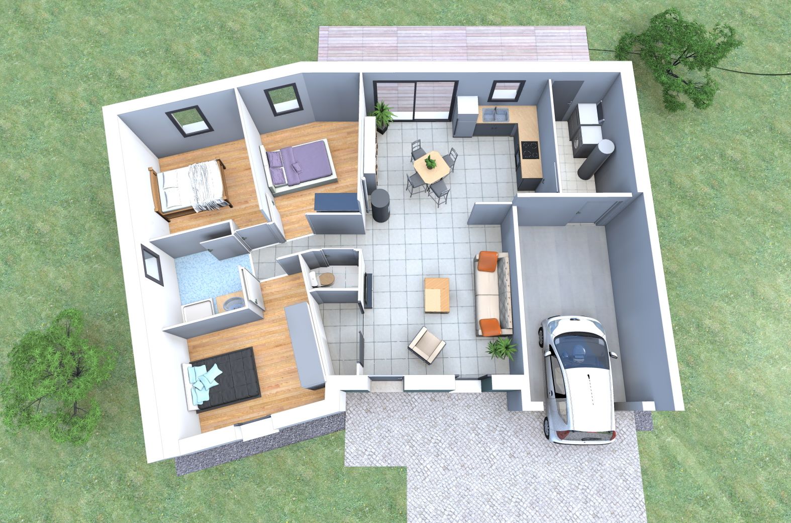 Plan de maison moderne 3d plain pied