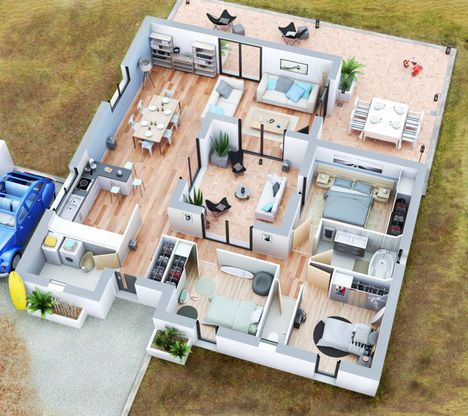 Plan de maison avec toit mansarde