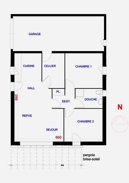 Plan de maison carré plein pied 2 chambres