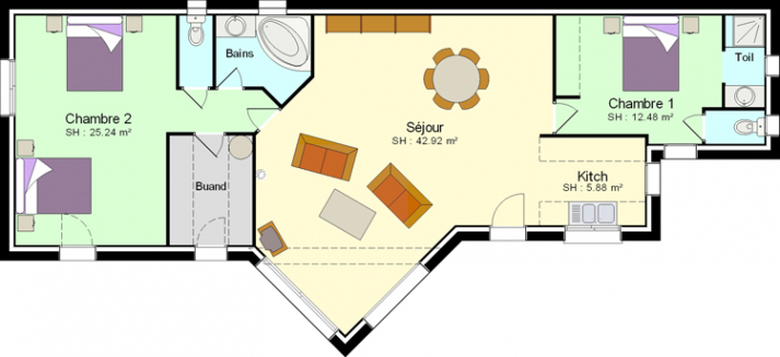 Plan de petite maison 2 chambres