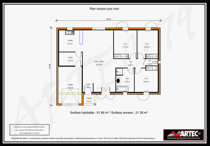 Plan de maison 66m2
