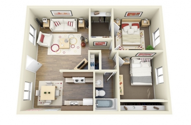 Plan de maison 3d 2 chambres