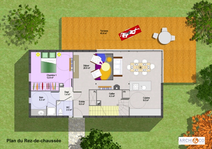 Plan de maison ossature bois contemporaine
