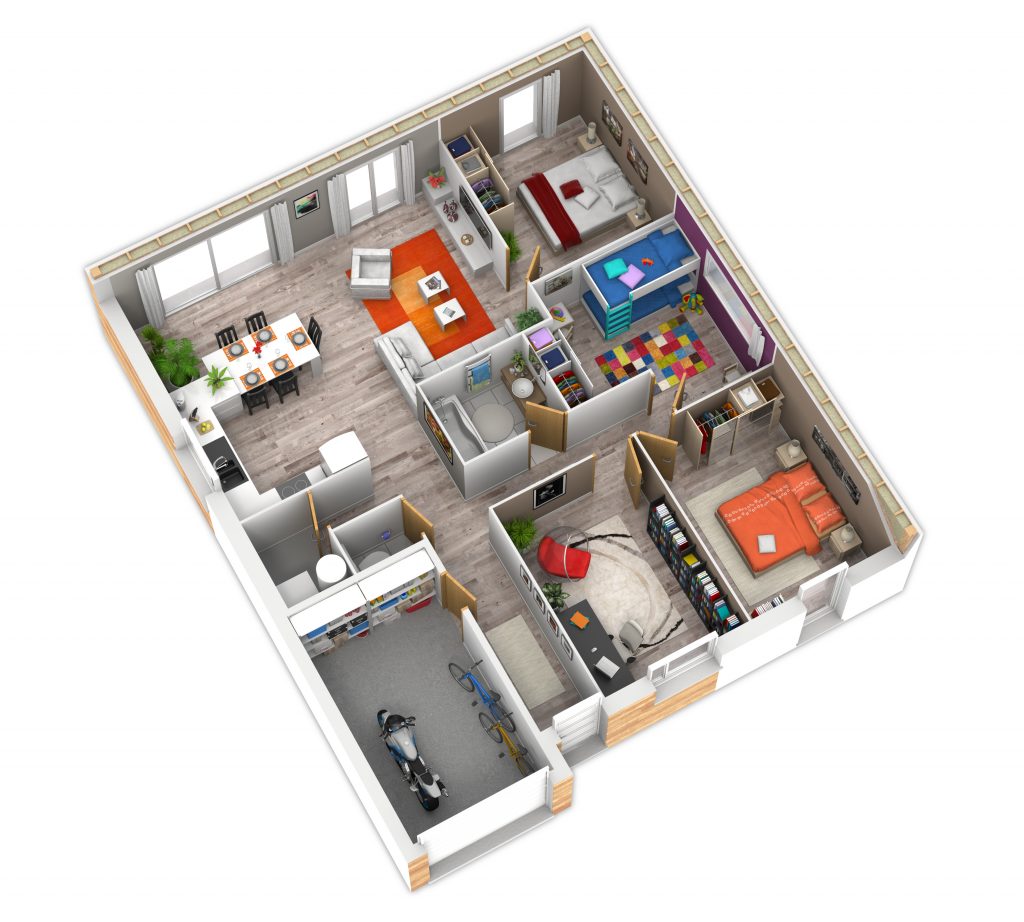 Plan Maison Plain Pied 4 Chambres 3d