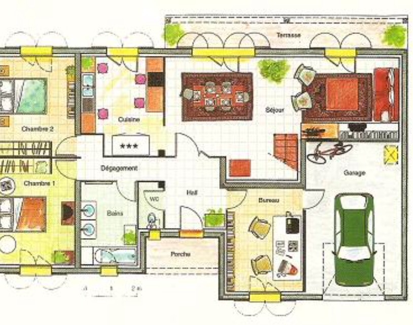 Plan maison 3d 2 salle de bain