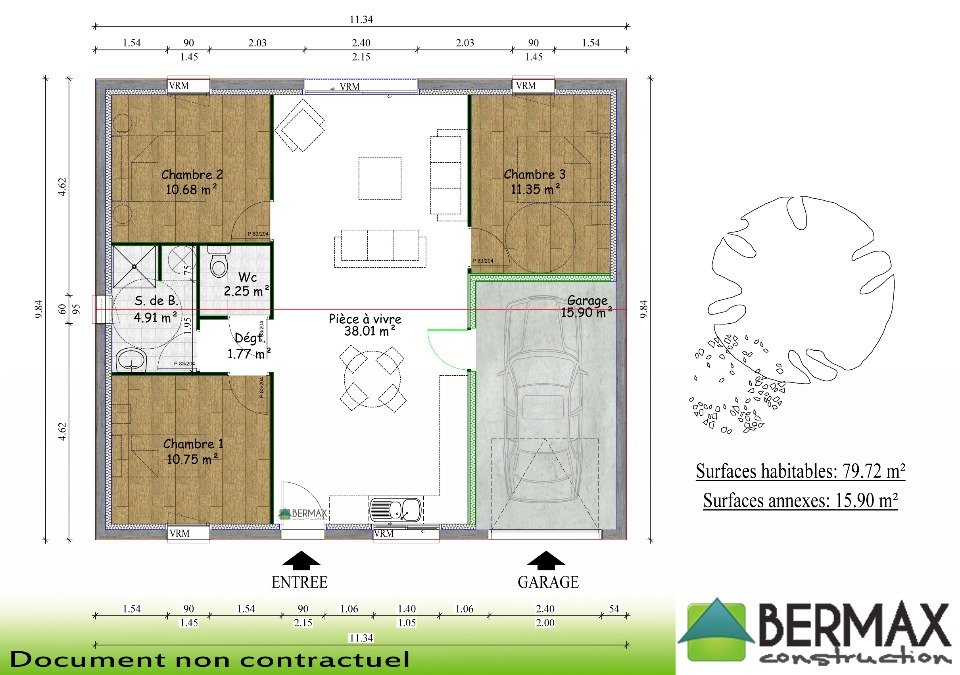 Plan de maison 110m2 sans garage