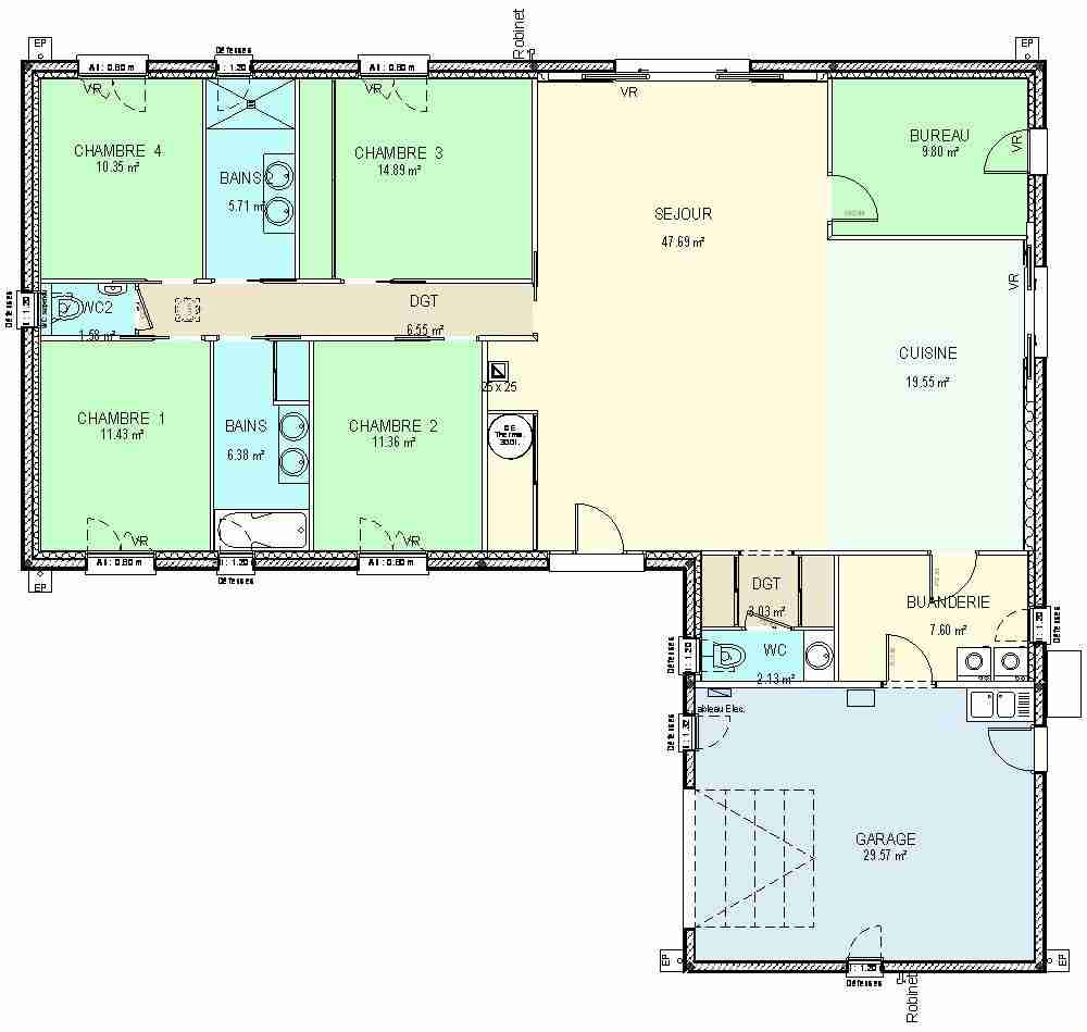 Plan maison plain pied chambres