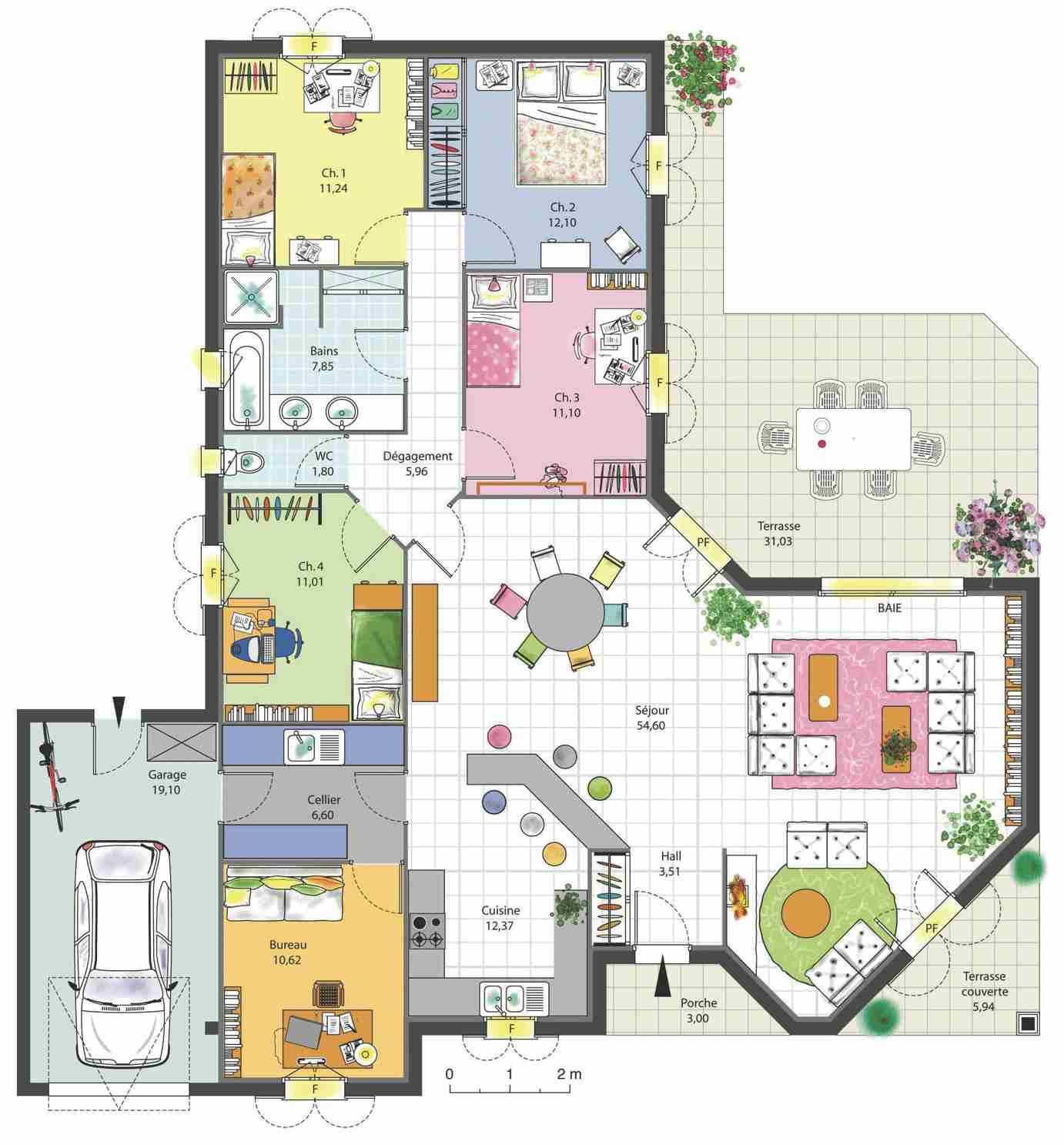 Plan de maison moderne 130m2