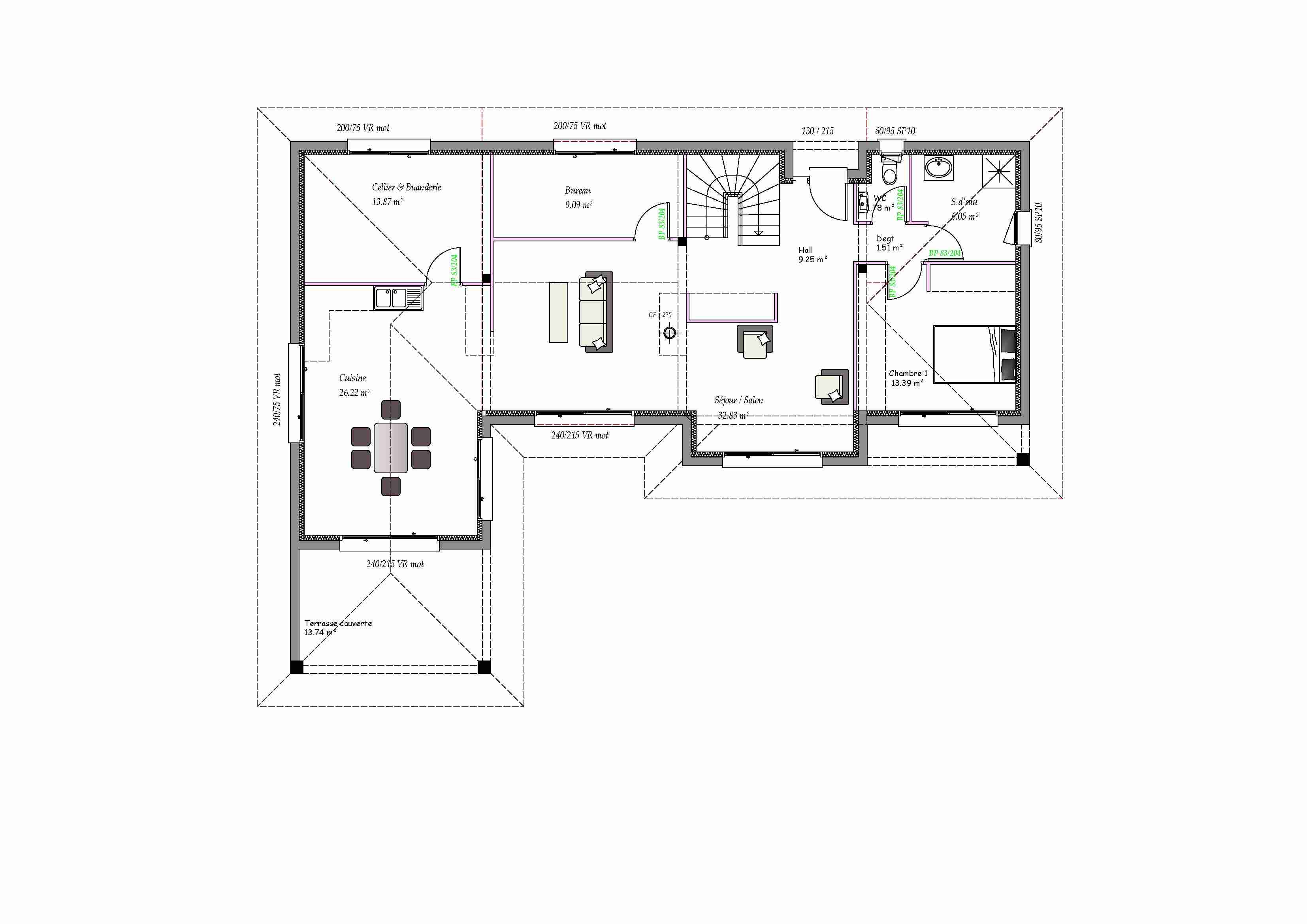 Plan de maison moderne avec cote