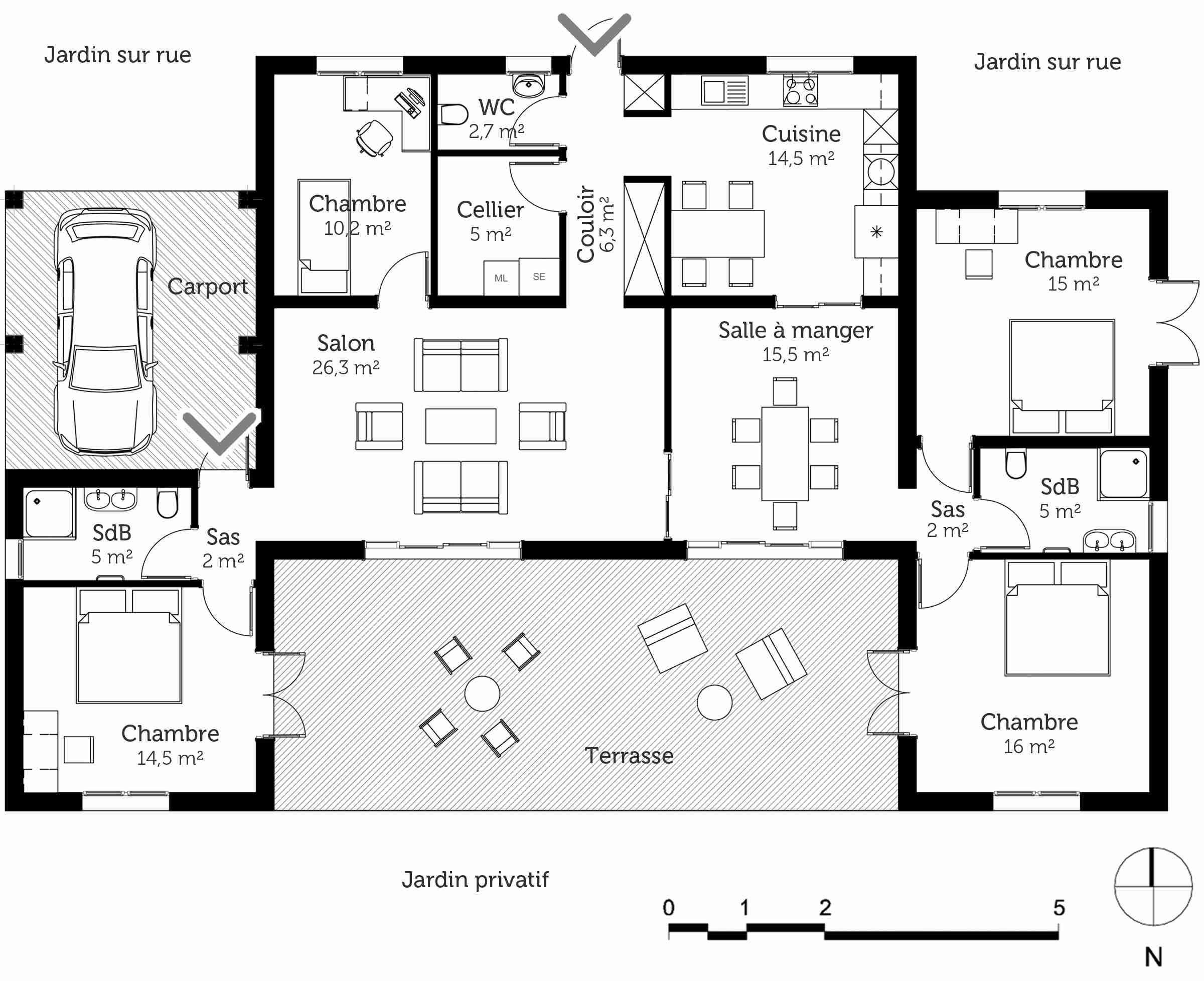 Plan maison en u à étage