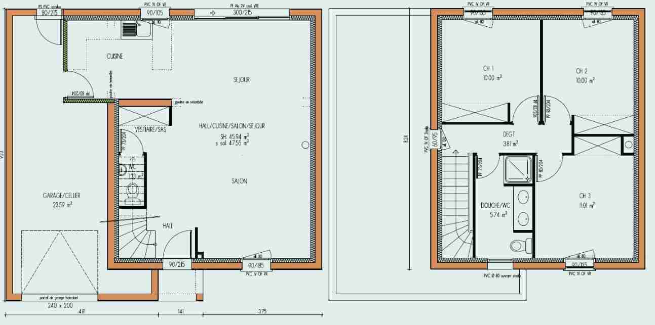 Plan de maison 8m x 15m