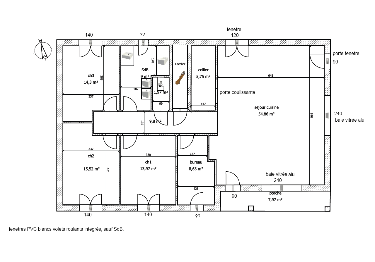Plan de maison plain pied 3 chambres avec sous-sol