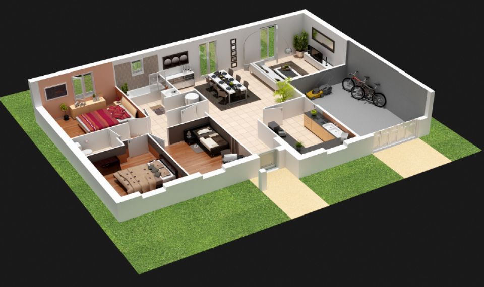 Plan de maison 1 chambre salon