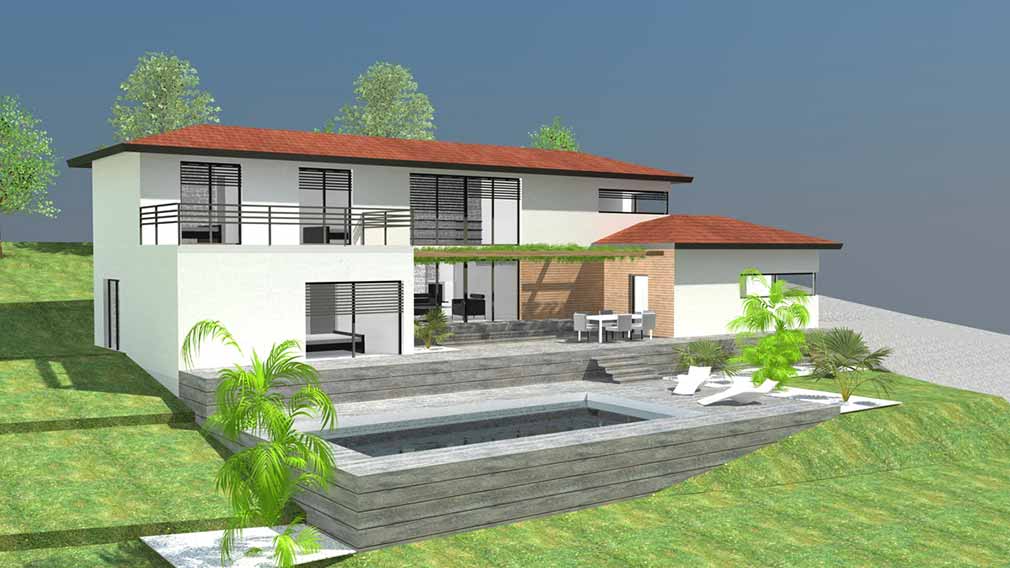 Plan de maison construite en pente