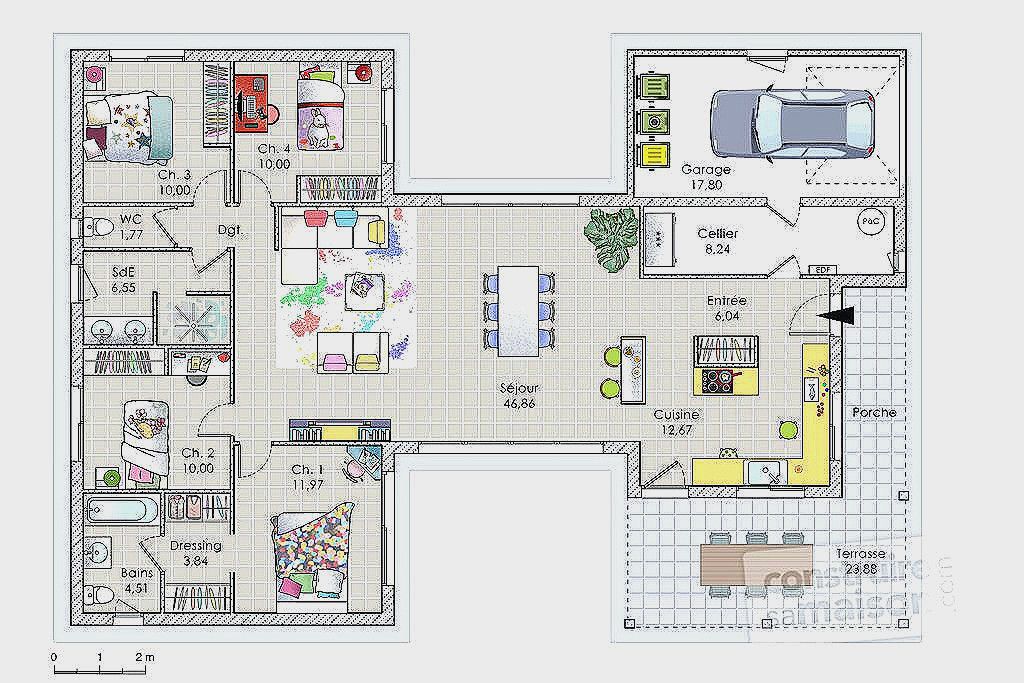 Plan de maison ossature bois plain pied
