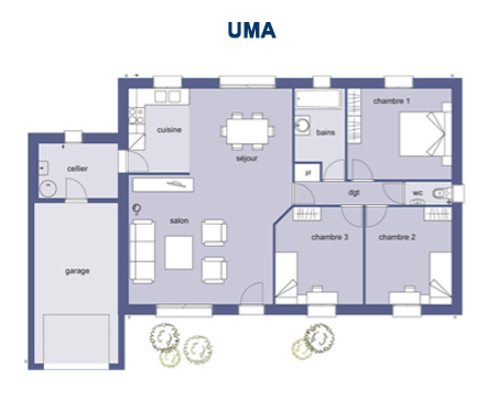 Plan de maison plain pied moderne avec garage