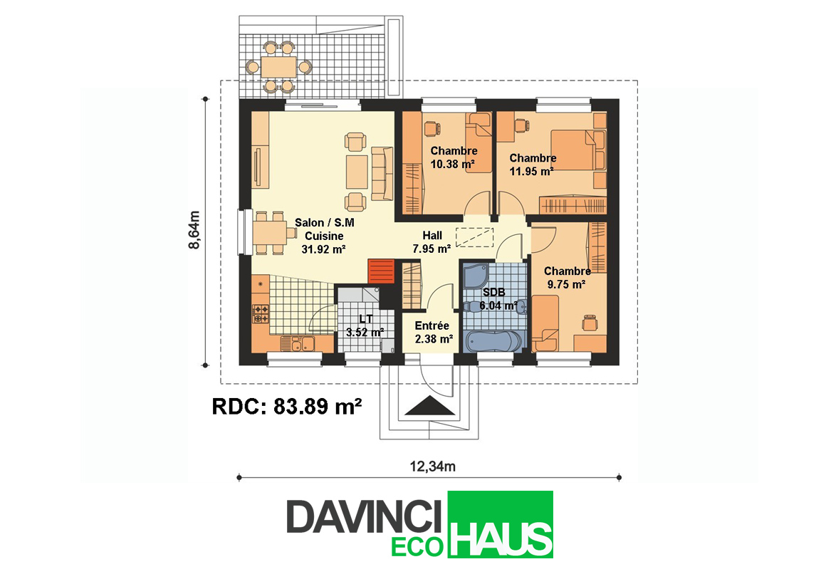 Plan de maison en bois 2 chambres
