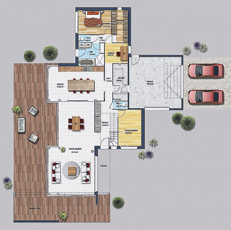 Plan de maison 3d 90m2