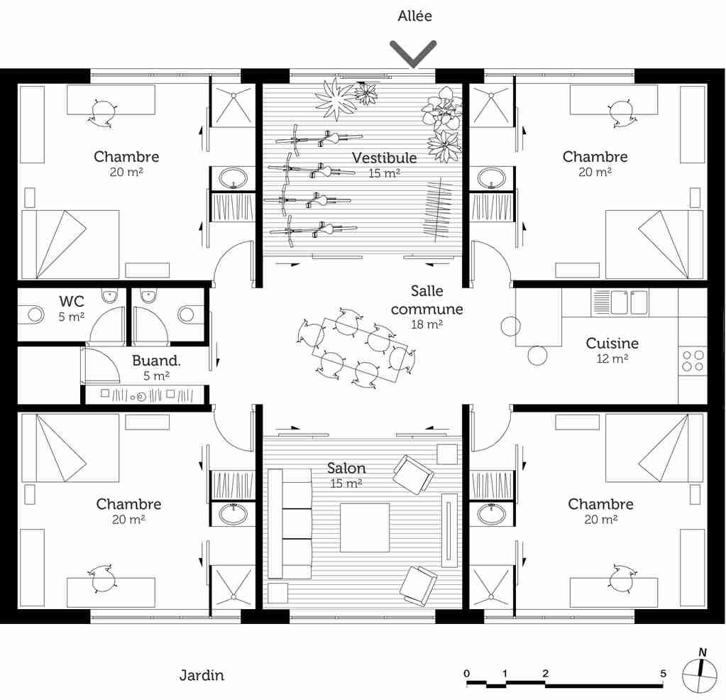 Plan de maison en t plain pied