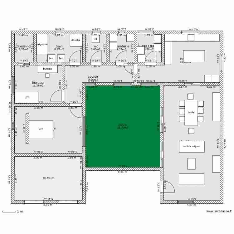Plan de maison en forme de u avec piscine