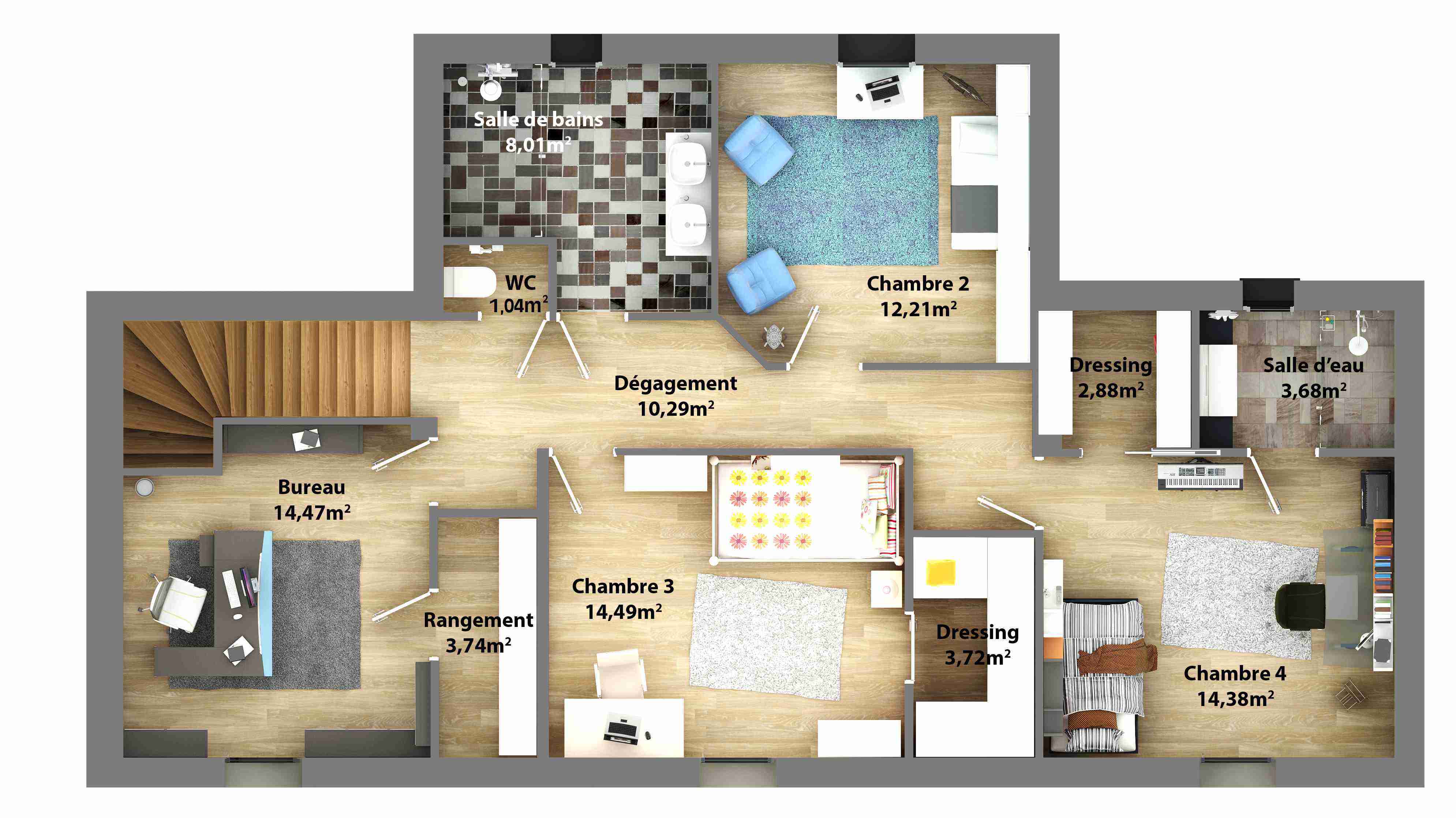Plan de maison moderne en etage