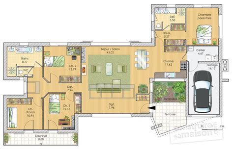 Plan de maison en u en couleur