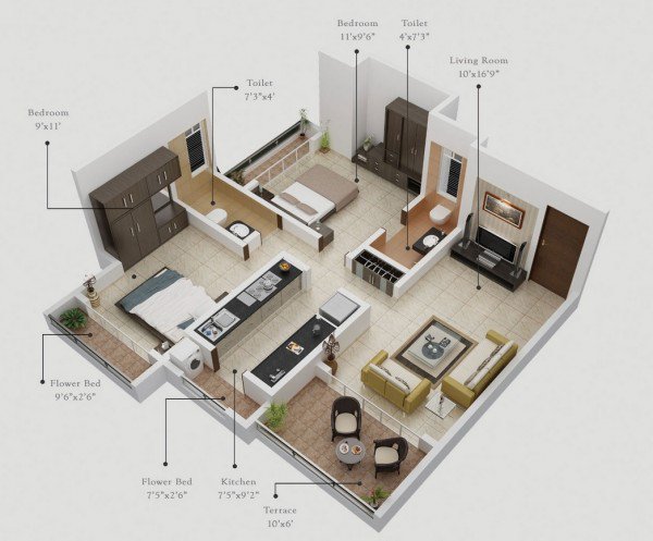 Plan de maison en l en 3d