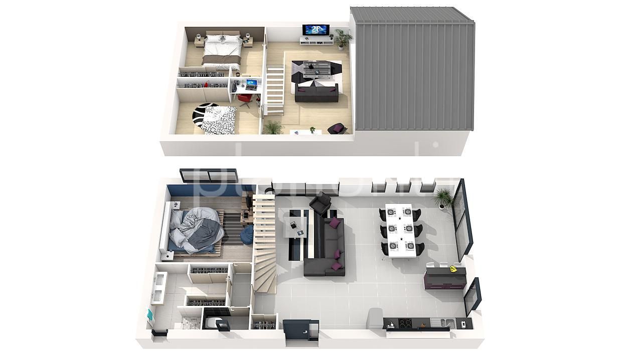 Plan de maison a etage 3 chambres 3d