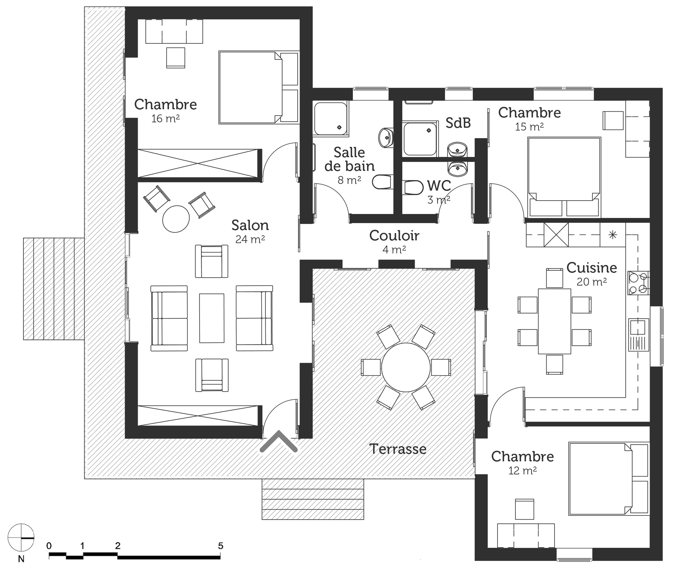 Plan de maison toit terrasse