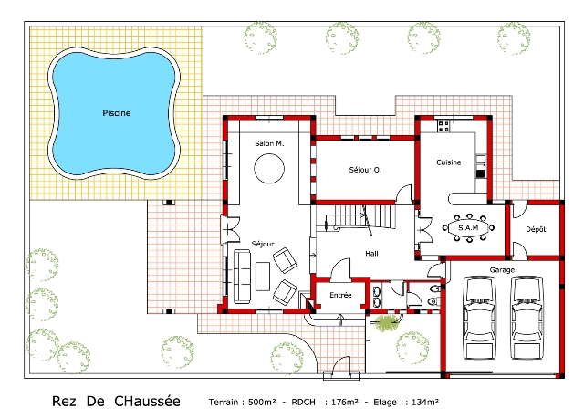 Plan architecture maison maroc