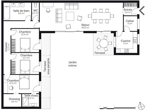 Plan maison 3d en u