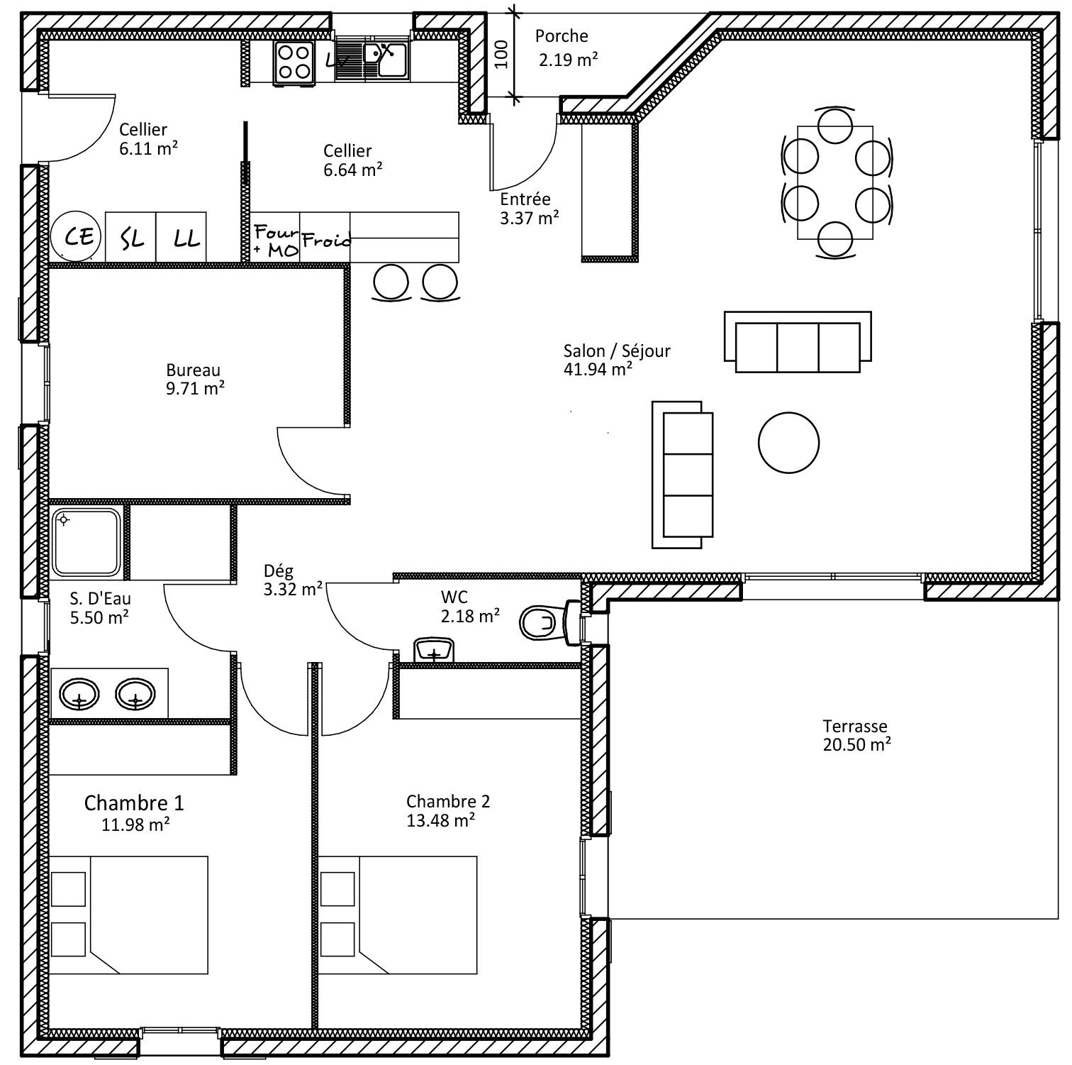 Plan de maison de 64m2