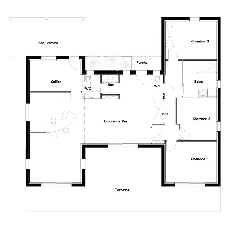 Plan de maison plain pied 4 chambres 120m2