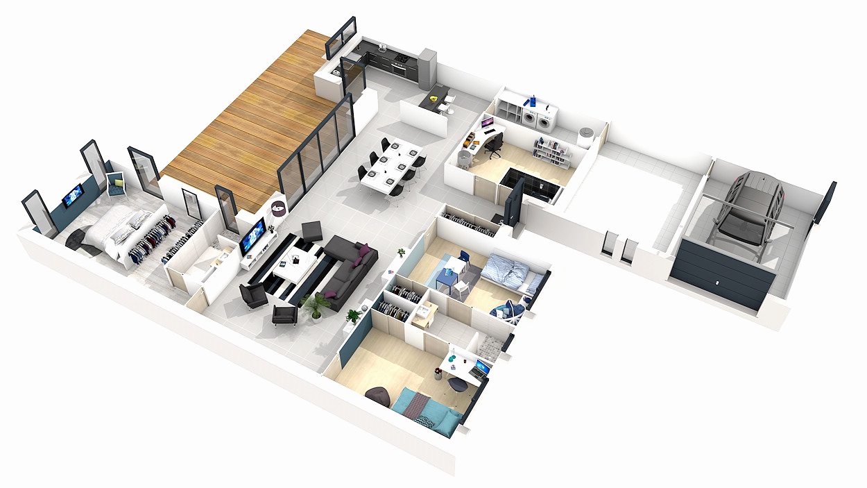Plan de maison 5 chambres 3d