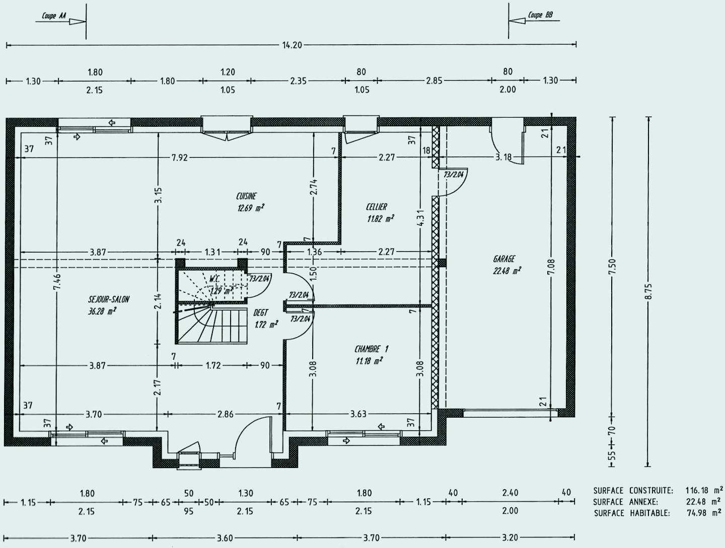 Plan de maison surface 100 m2