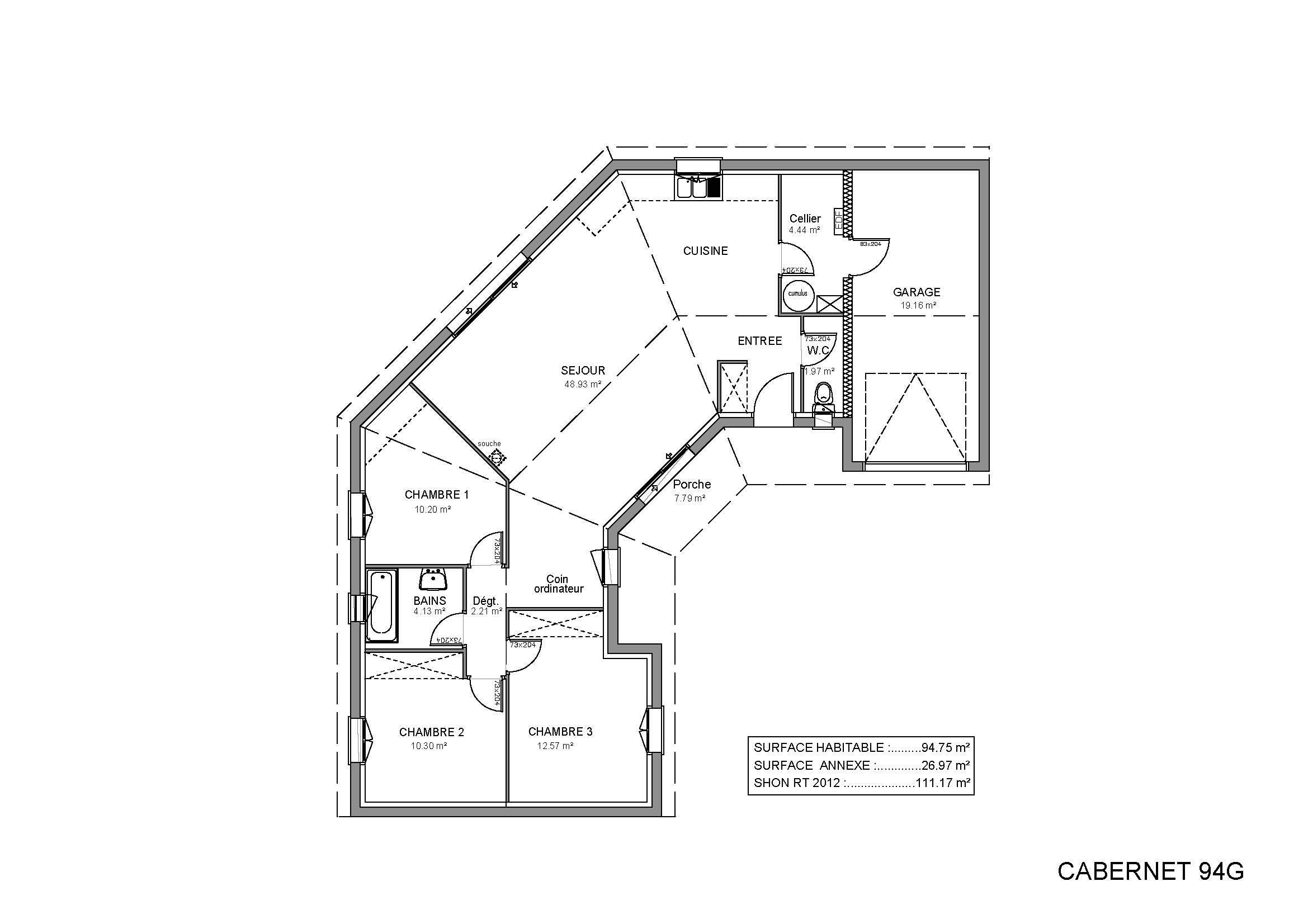 Plan de maison en u de plain pied